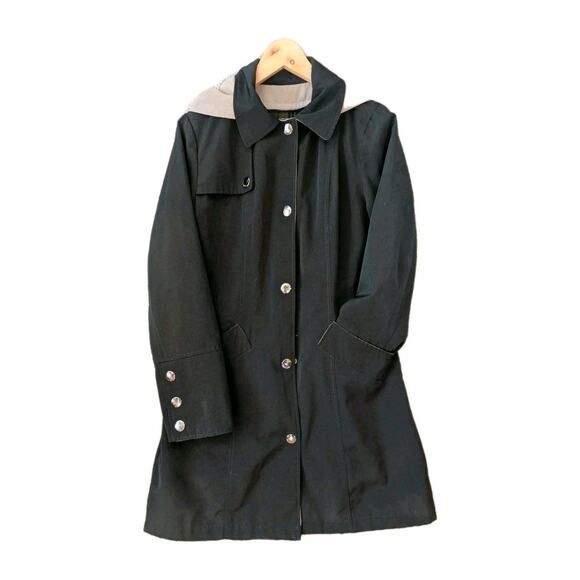 Vintage Nautica Women's Knee-Length Trench Jacket Small Black Hooded Coastal y2k - Picture 1 of 16